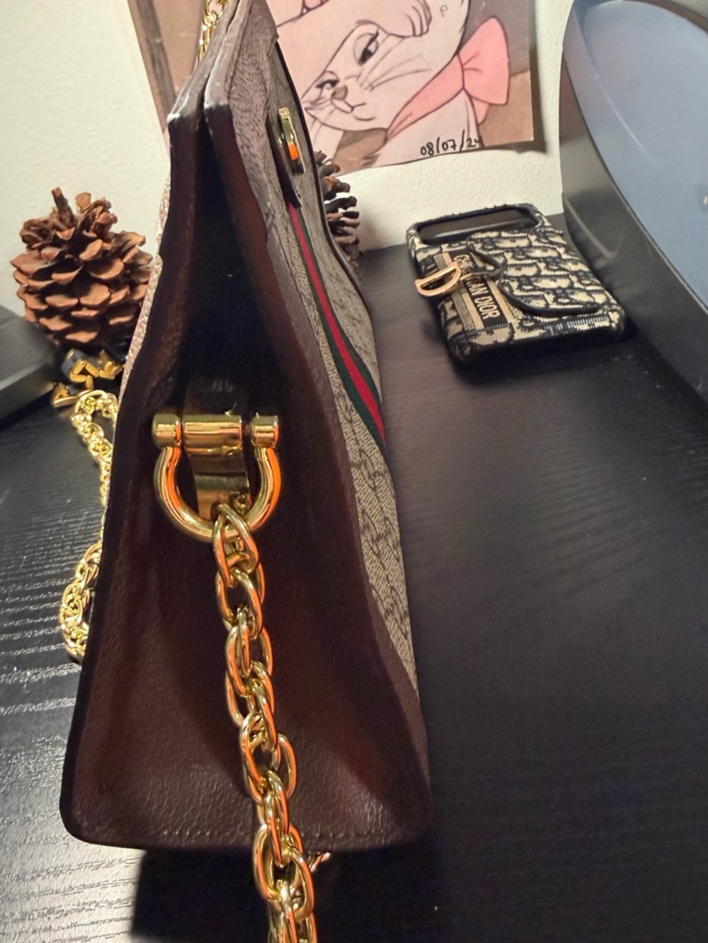 Gucci Beige Monogram Shoulder Bag with Green & Red Web Stripe - Picture 5 of 8